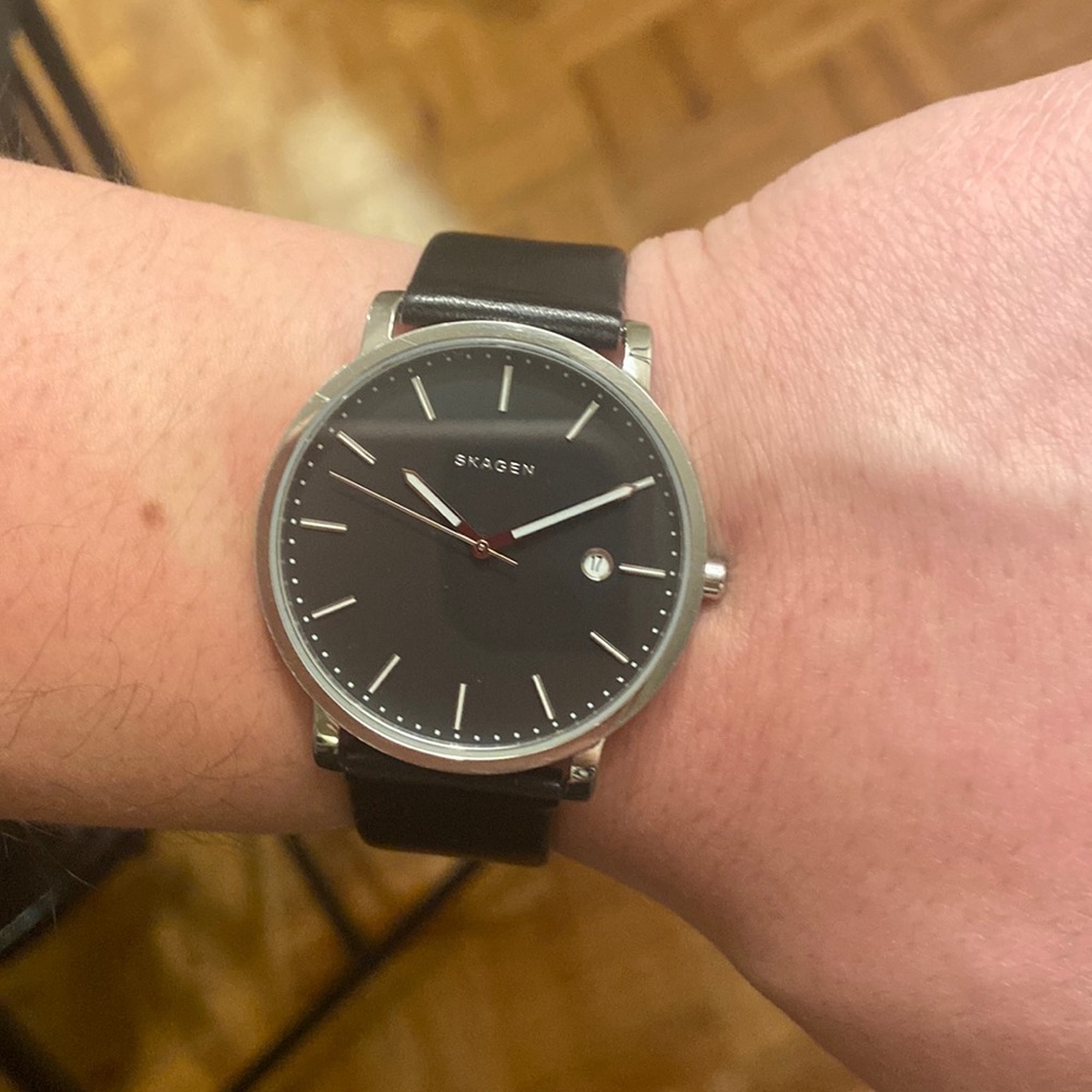 Skagen Hagen black leather strap watch SKW6294 40mm